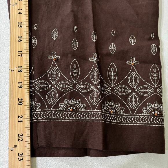 DressBarn Linen Blend Capri Pants Embroidered Beaded Side Zip Brown Size 16 - Picture 11 of 11
